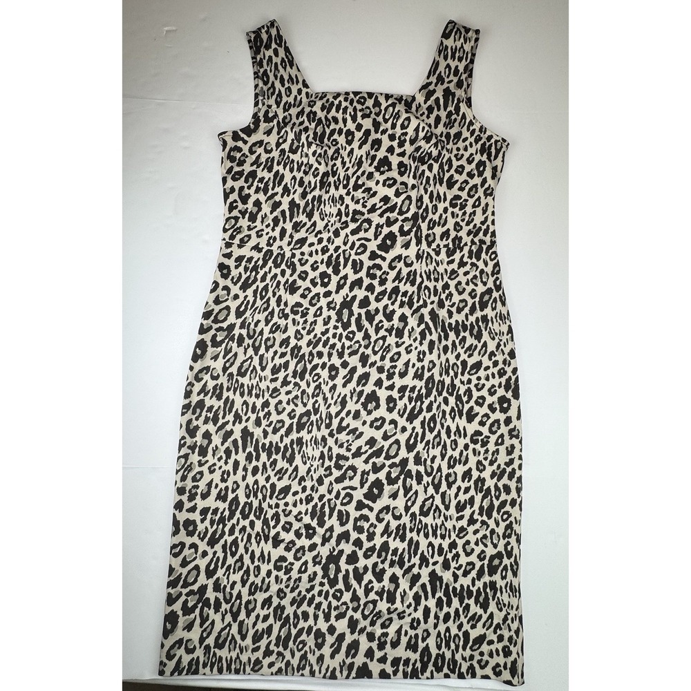 Maya Brooke Sheath Dress Leopard Animal Print Square Neck Stretch 12 Tan Black